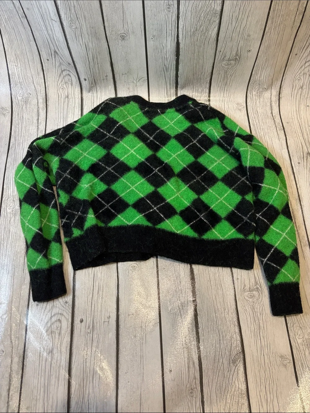 Wicked Justice Green & Black Argyle Cardigan girls size 10/12
